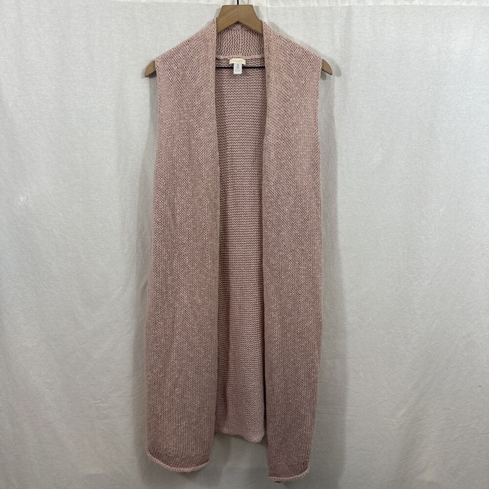 Chicos Chunky Knit Cotton Linen Sleeveless Pink Duster Sweater Vest Womens Sz XL